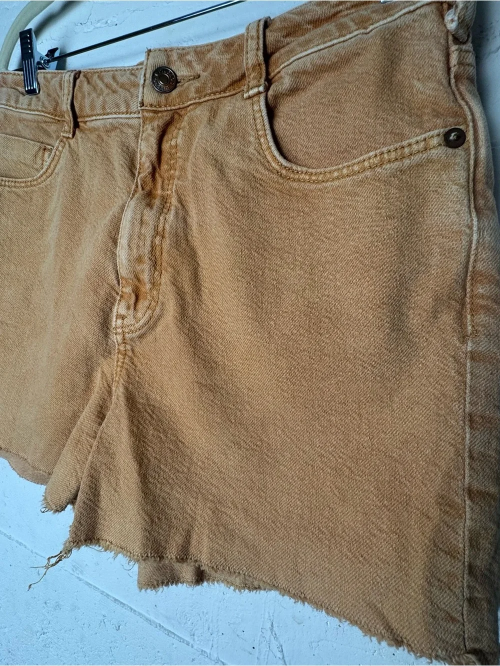Anthropologie Pilcro‎ Ultra High Rise Ochre Shorts Size 28 Frayed Hem Cut offs